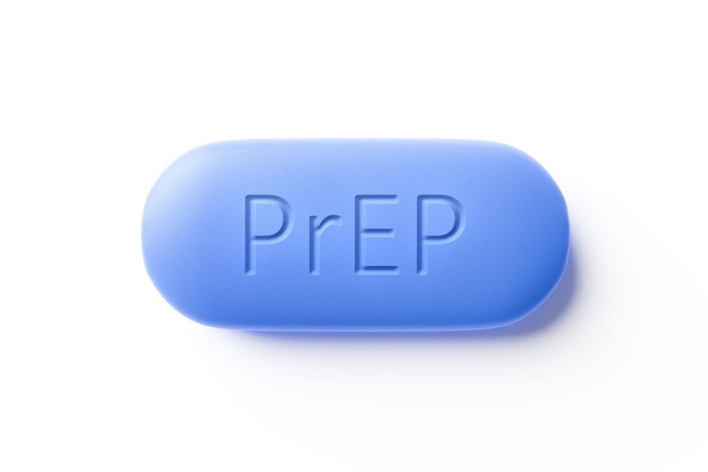 Individual blue PrEP pill.