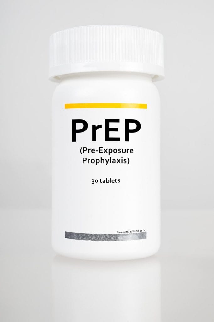 Bottle filled with 30 tablets of PrEP.